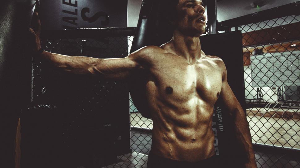 Free Image of Muscular man during a workout at a gym 