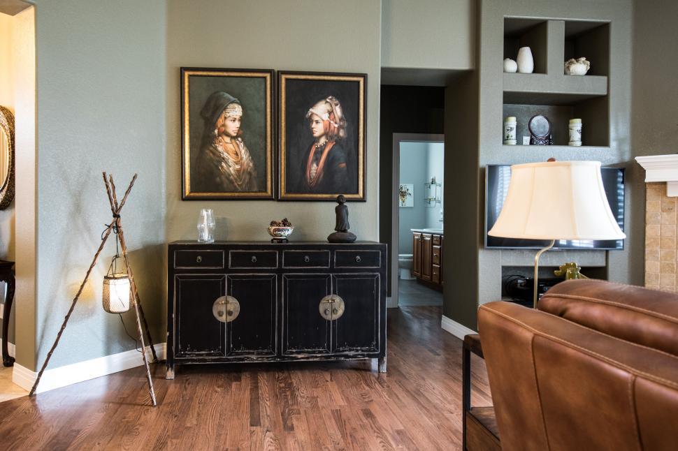 Free Image of Elegant living room with classical paintings 