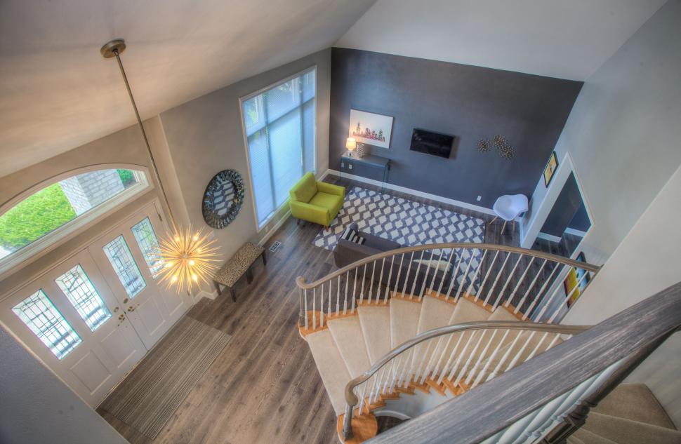 Free Image of Overhead view of a cozy and stylish living room 