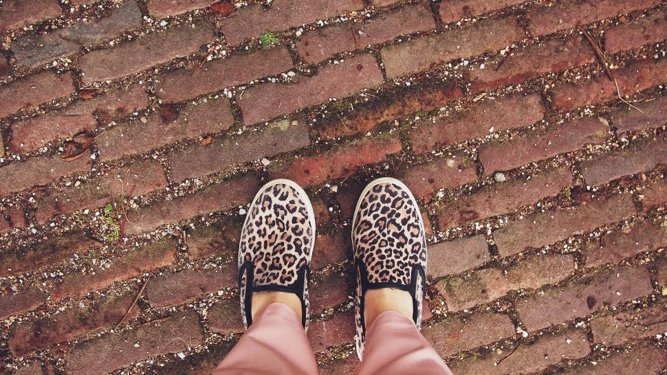 Free Image of Person standing on brick pavement 