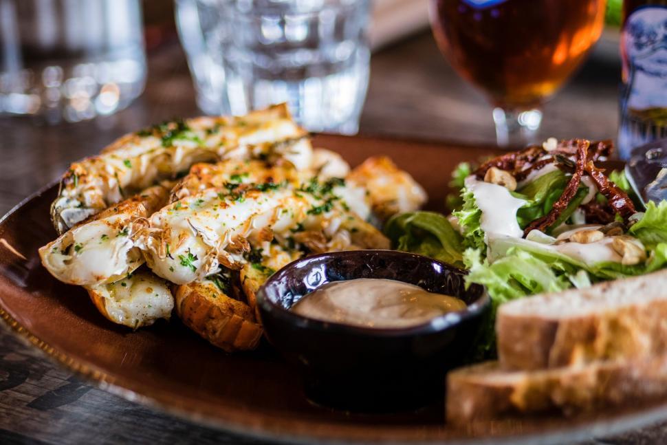 Free Image of Gourmet meal on rustic table setting 
