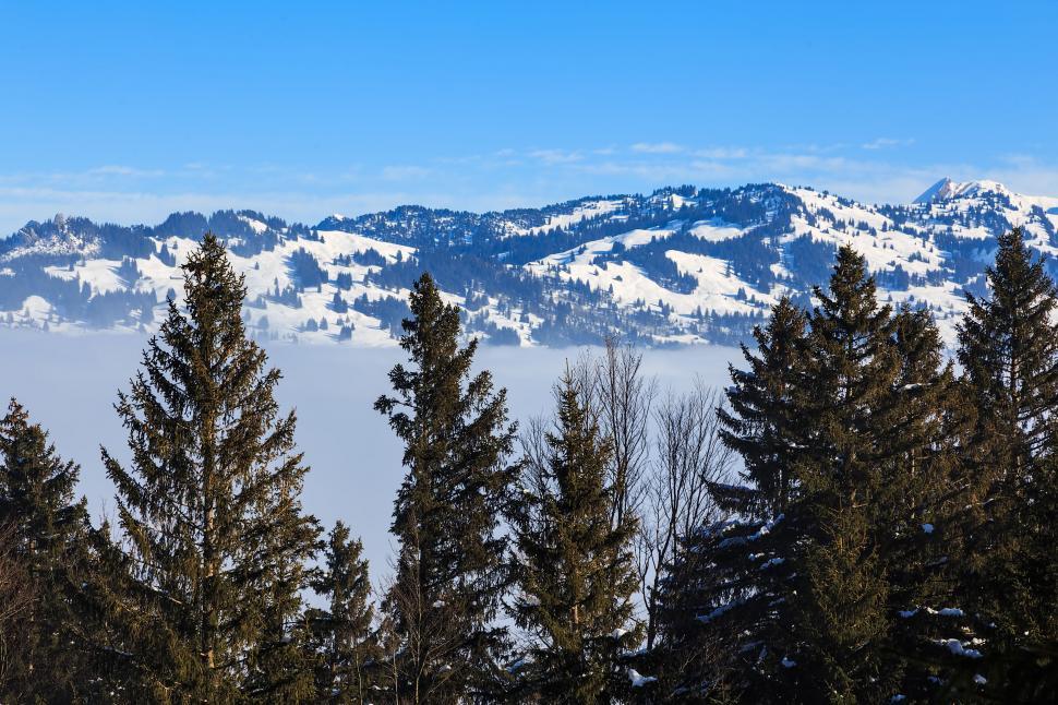 Free Image of Winter landscape with snow-covered mountains 