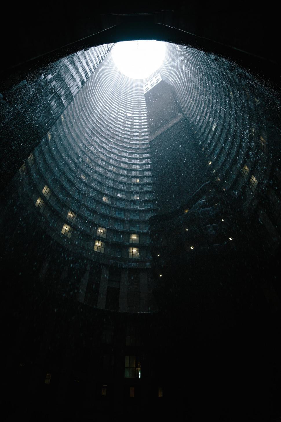 Free Image of Looking up circular building with raindrops 