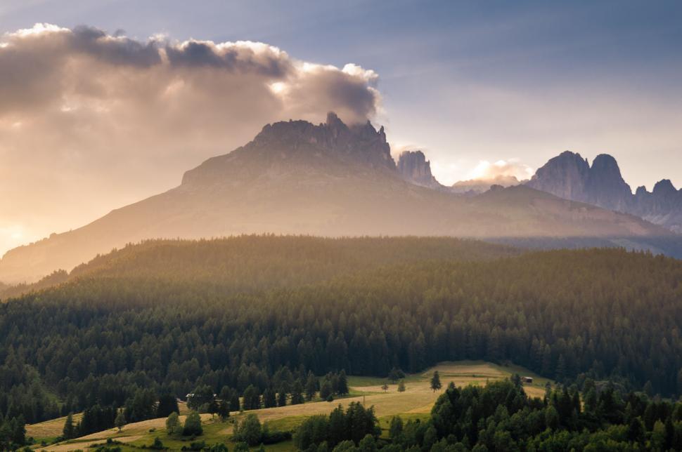 Free Image of Sunset over mountain forest 