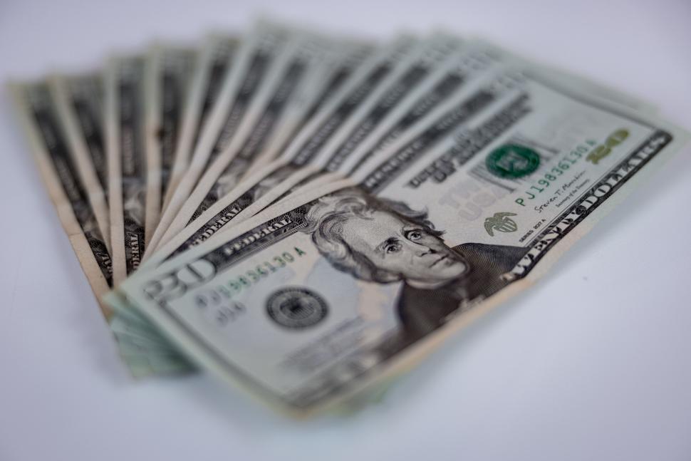 Free Image of Close-up of US currency 20 bills fanned out 