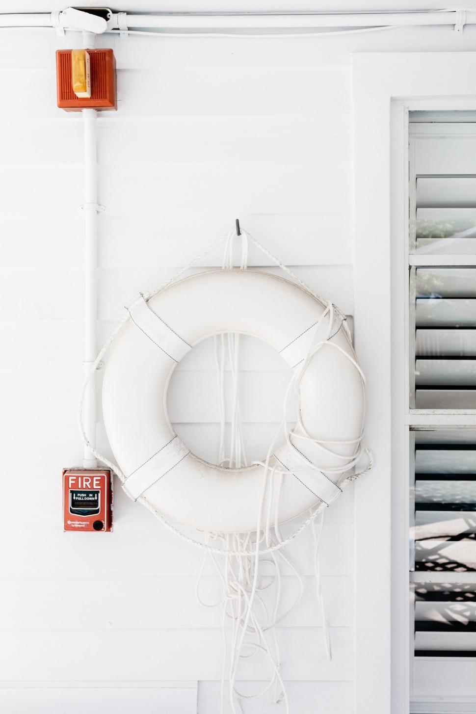 Free Image of White lifebuoy on ship deck 