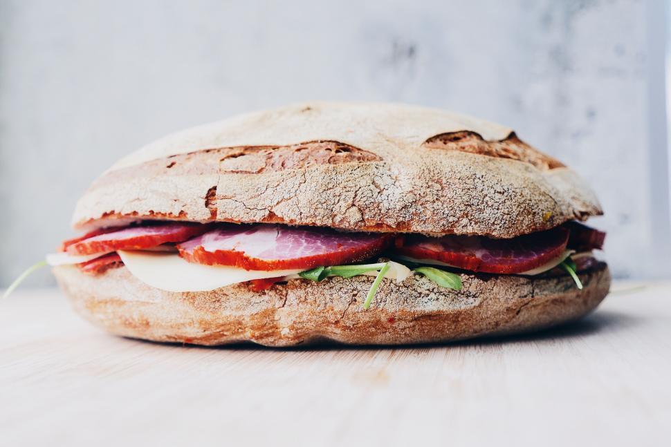 Free Image of Artisanal cured meat sandwich on ciabatta 