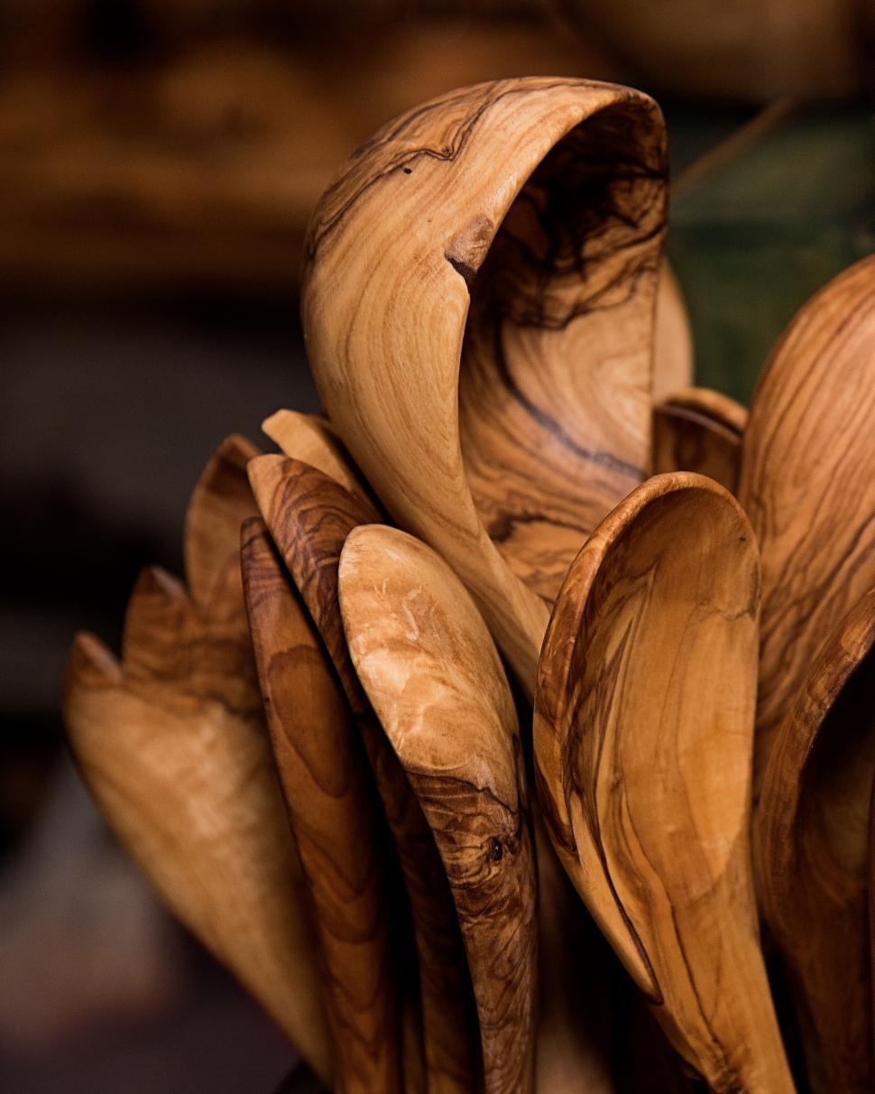 Free Image of Carved wooden art display 