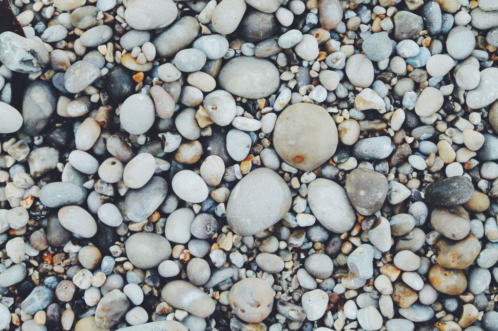 Free Image of Close-up texture of mixed beach pebbles 