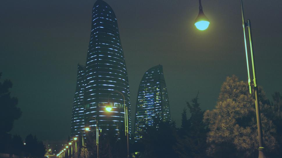 Free Image of Illuminated modern skyscraper at night 