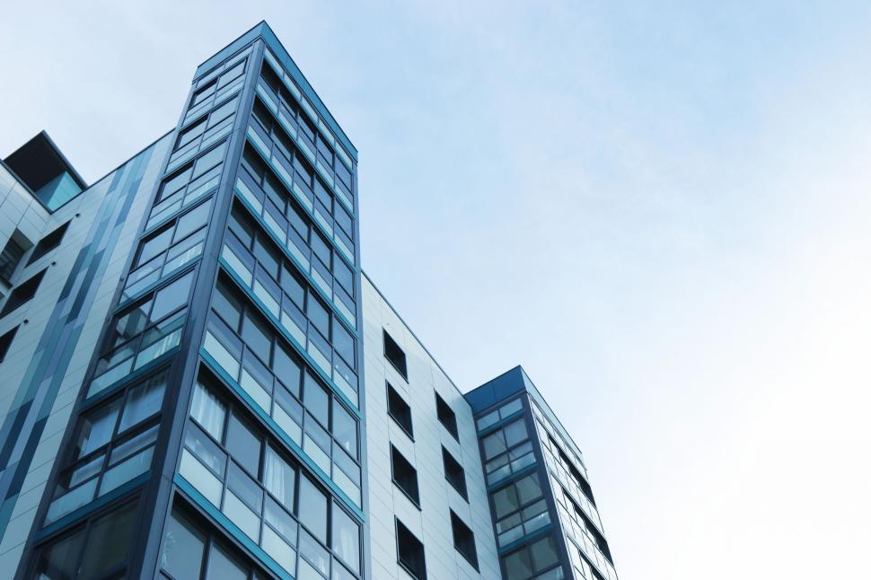 Free Image of Blue and white buildings with sky view 