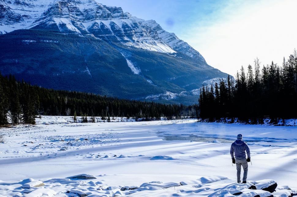 Free Image of Man walking on a snow-covered landscape 