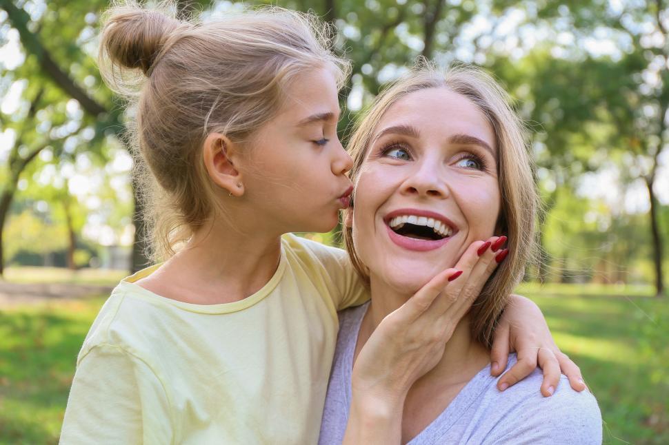 Free Image of Daughter kissing mother on the cheek 