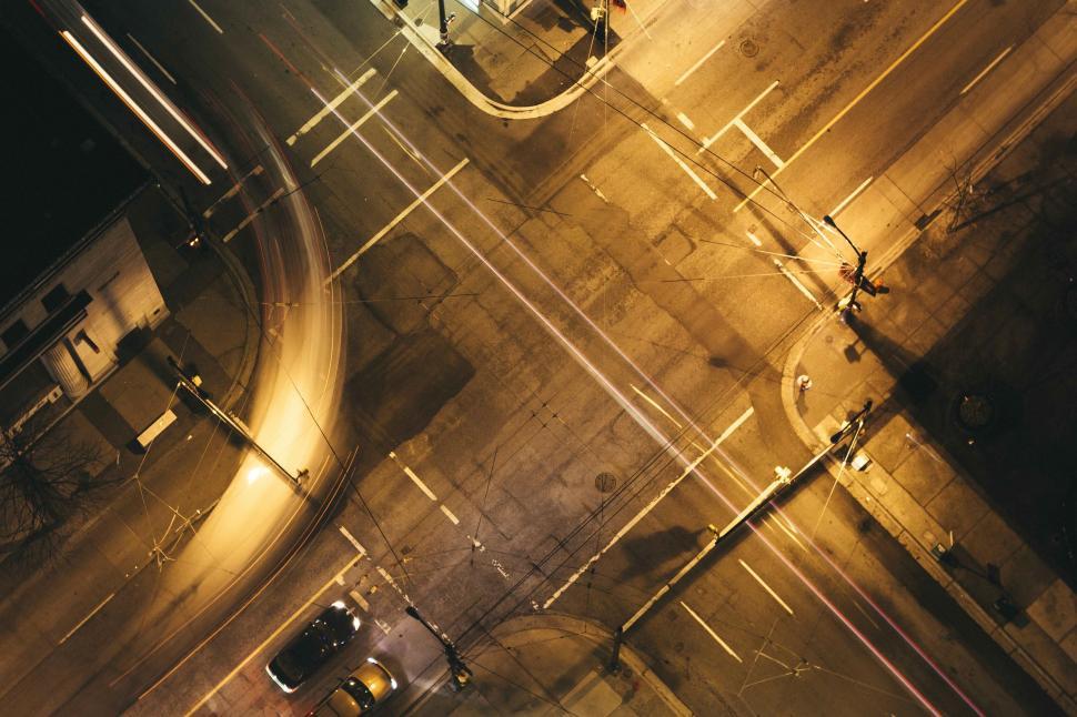 Free Image of Aerial night view of city intersection 