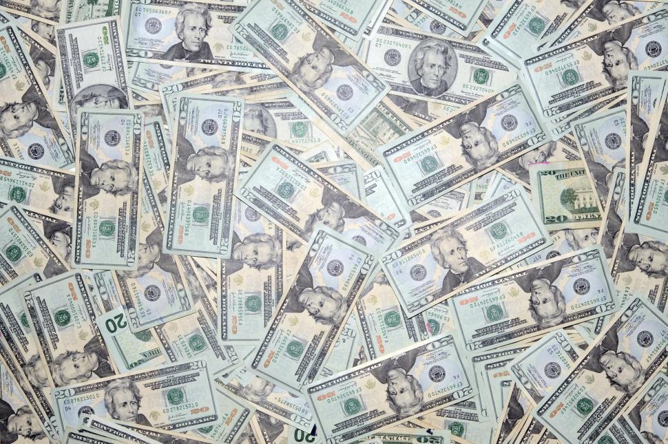 Free Image of Close-up of scattered 20 dollar bills 