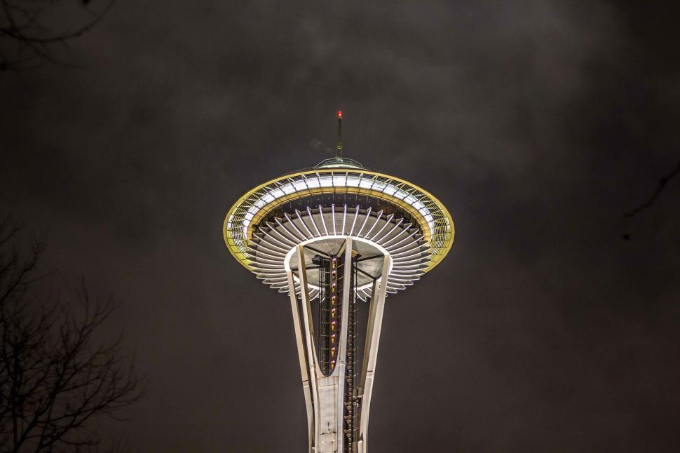 Free Image of Illuminated Space Needle against night sky 