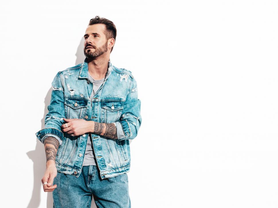 Free Image of A man in a denim jacket 