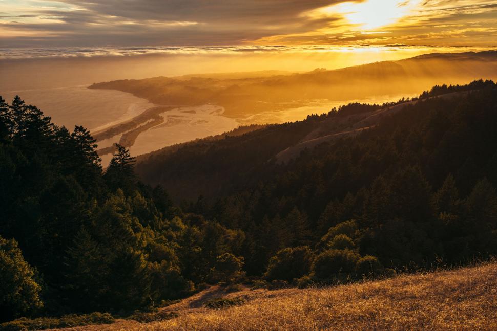Free Image of Sunset view over a forest and river delta 