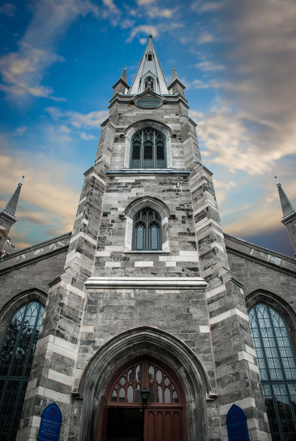 Free Image of Historic church against a vivid blue sky 