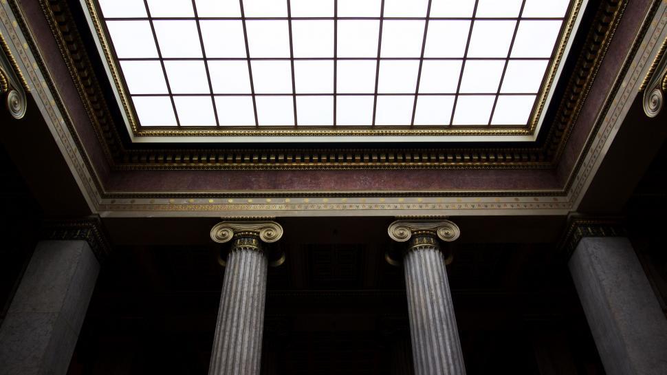 Free Image of Interior of a classic building with ornate ceiling 