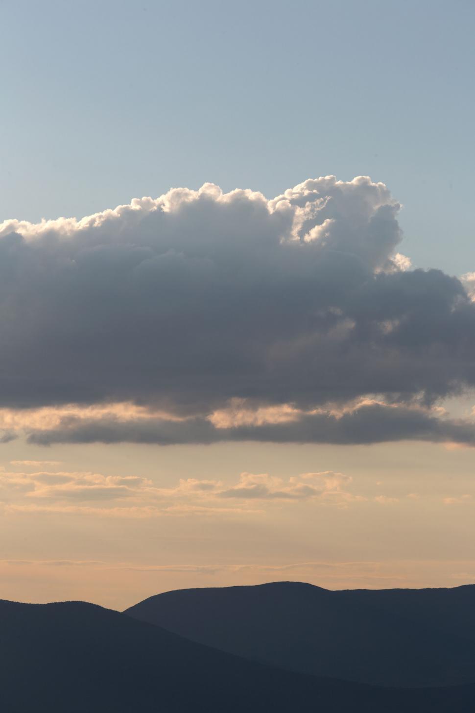 Free Image of Cumulus clouds above mountain silhouette at dusk 
