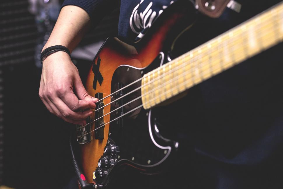 Free Image of Electric guitar player in a band setting 