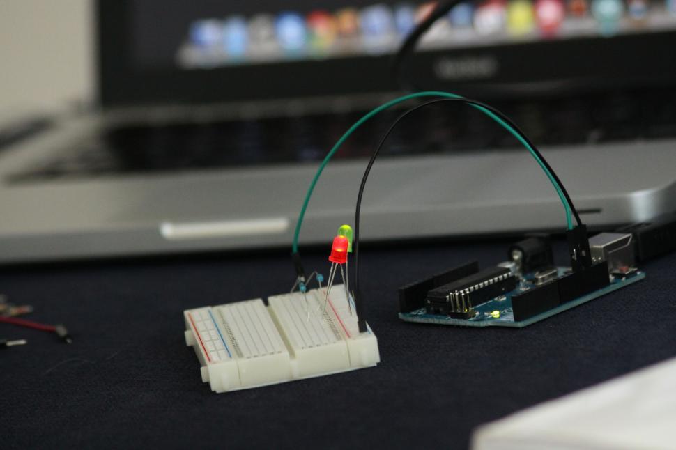 Free Image of LED light connected to a breadboard 