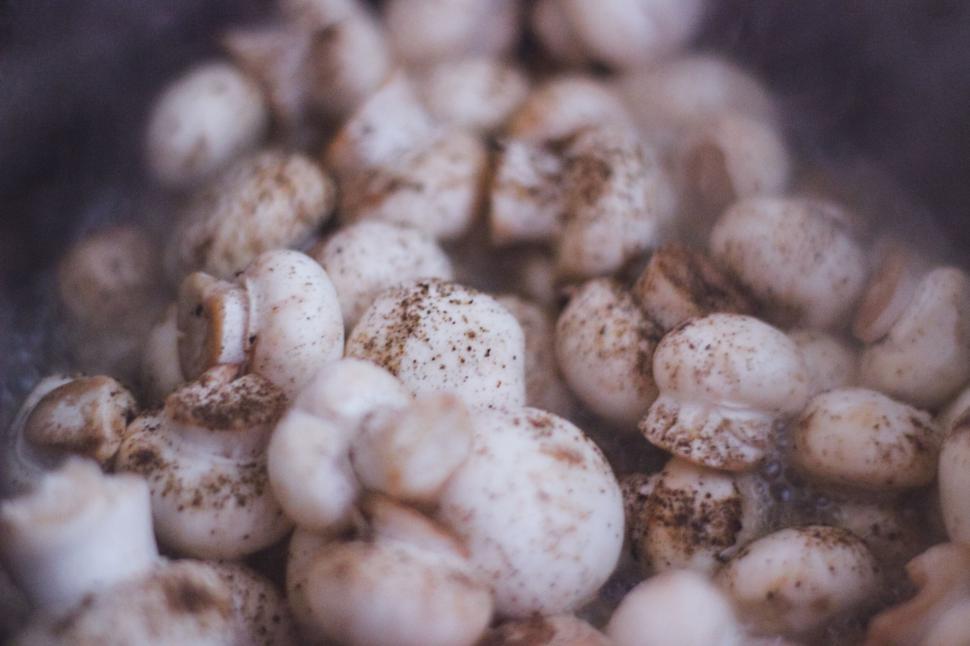 Free Image of Close-up of mushrooms in a pan 