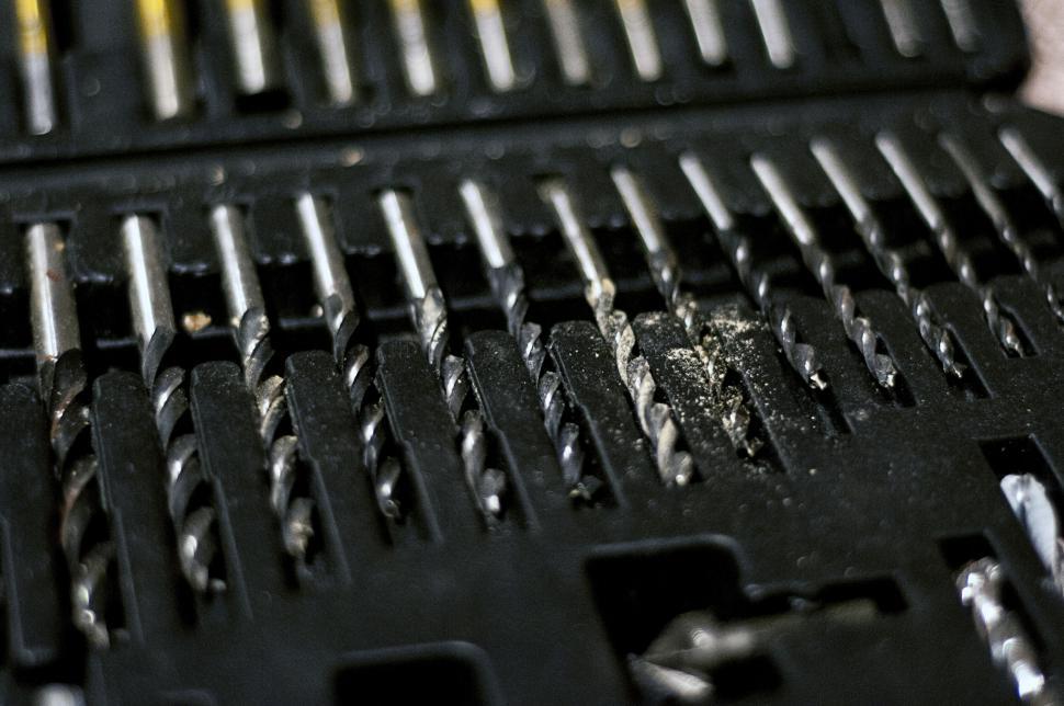 Free Image of Set of drill bits in a black toolbox 