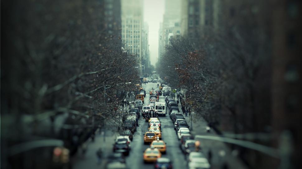 Free Image of Busy New York street with taxi cabs 