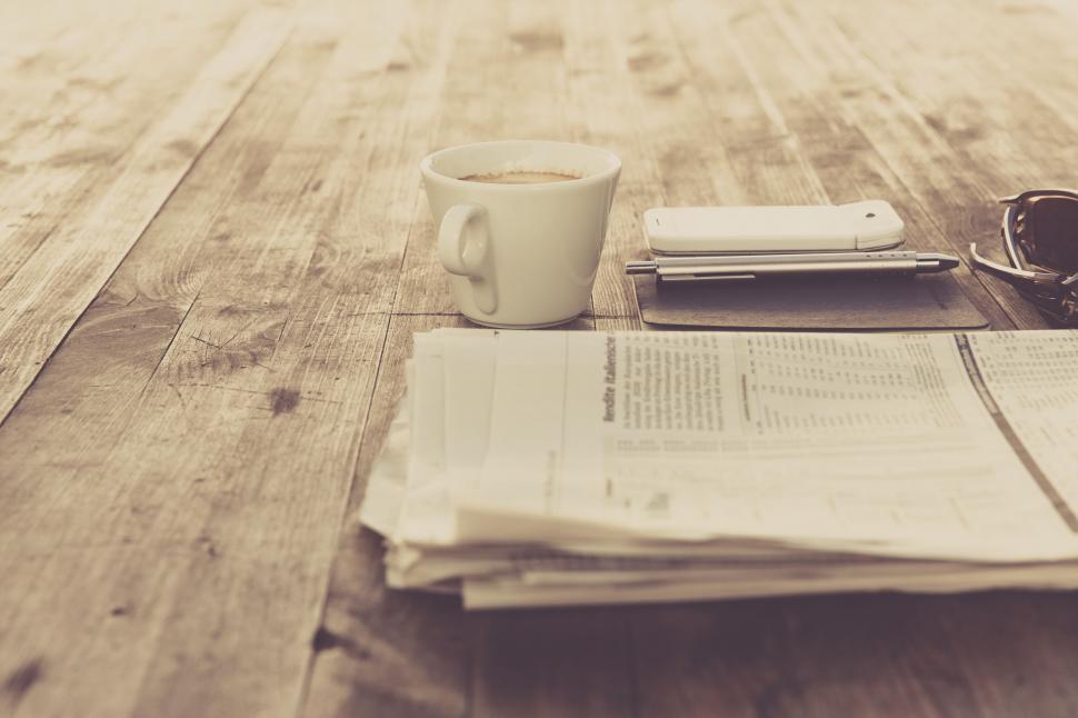 Free Image of Morning Coffee with Newspaper and Smartphone 