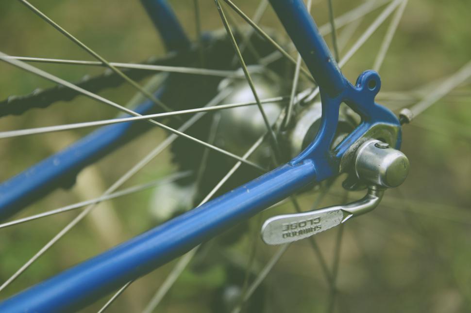 Free Image of Close-up of a blue bicycle component 