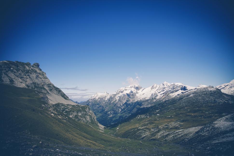 Free Image of Snow-capped peaks and lush valleys 