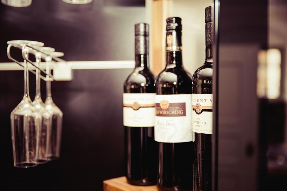 Free Image of Elegant display of fine wine bottles 