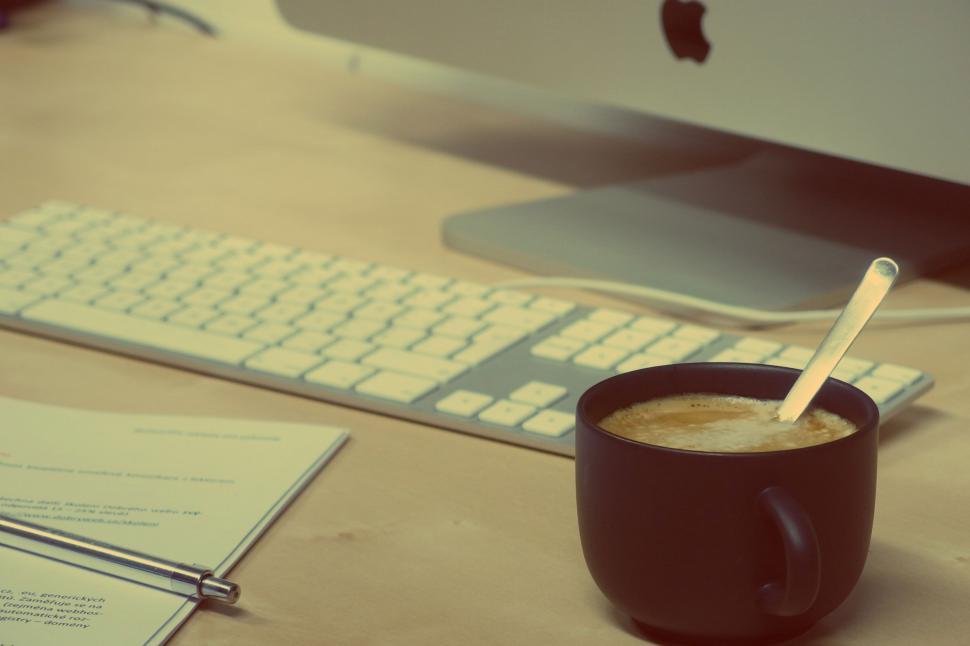 Free Image of Workstation with coffee mug and Apple iMac 