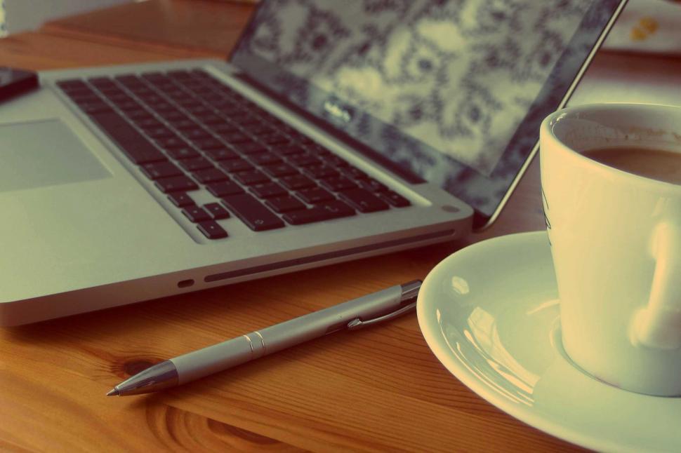 Free Image of Contemporary workspace with computer and coffee 