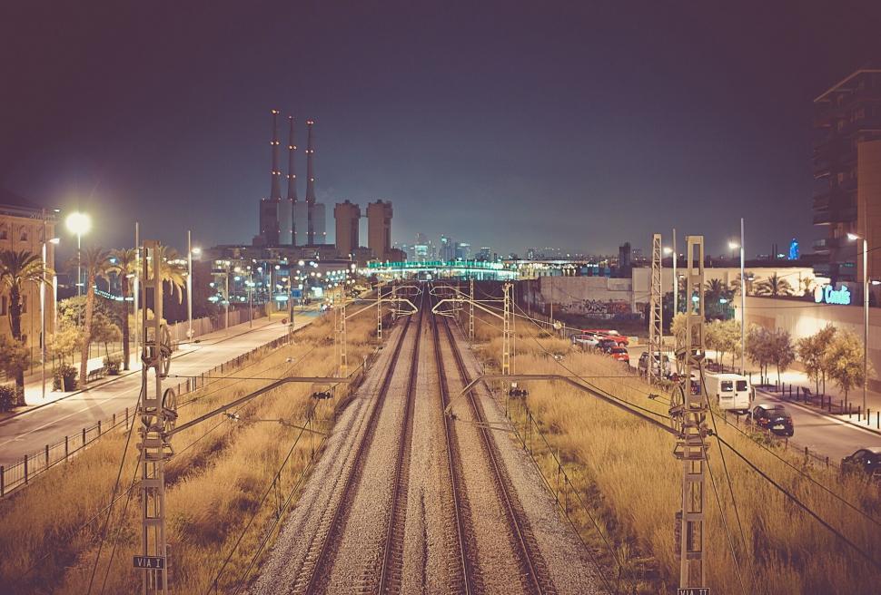 Free Image of Night view of cityscape and industrial site 