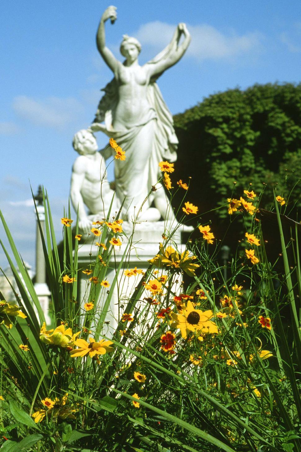 Free Image of Flowers and Garden statues 