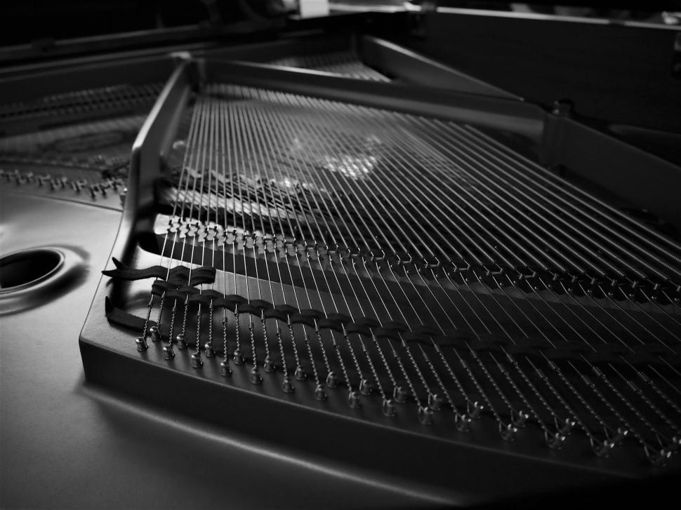 Free Image of Inside view of a grand piano s intricate strings 