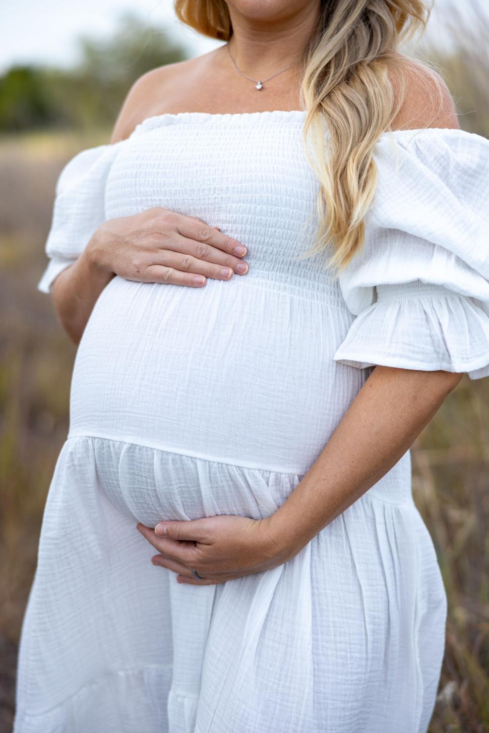 Free Image of Pregnant woman holding belly in nature 