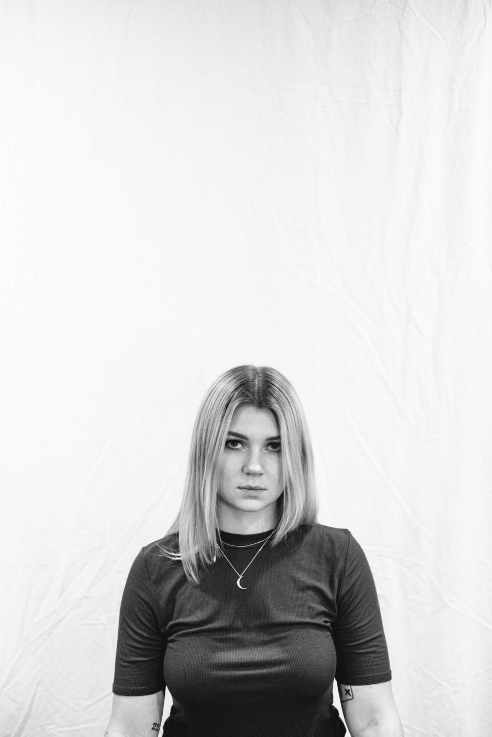 Free Image of Monochrome portrait of serious woman 