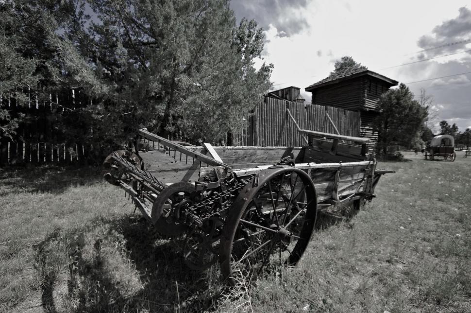 Free Image of Black and White view of Wooden wagon  