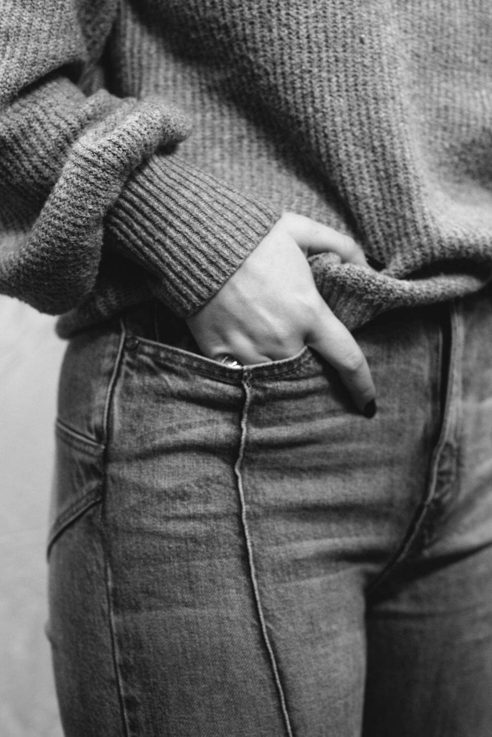 Free Image of Black and white image of person s torso 