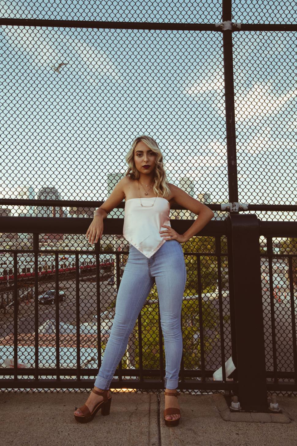 Free Image of Fashionable Urban Woman by Fence 