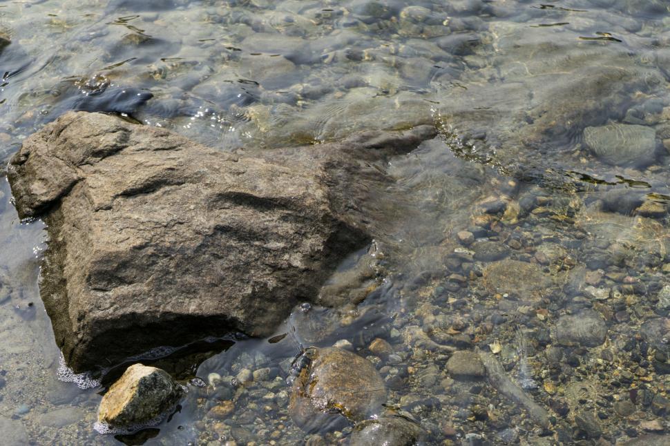 Free Image of Large rock in clear water stream 