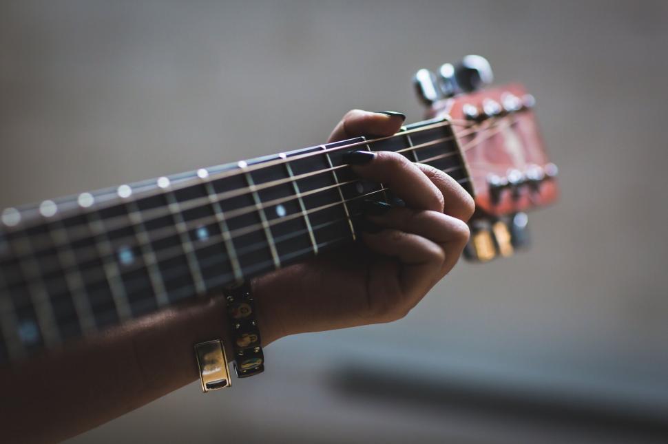 Free Image of Hand Playing an Acoustic Guitar Close Up 