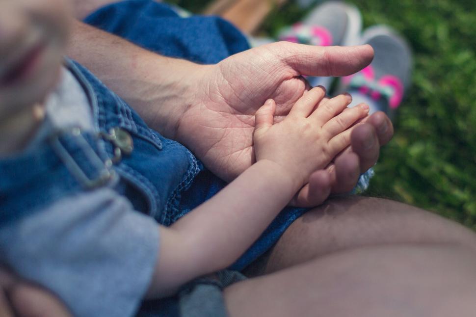 Free Image of Close-up of child s hand in adult s palm 