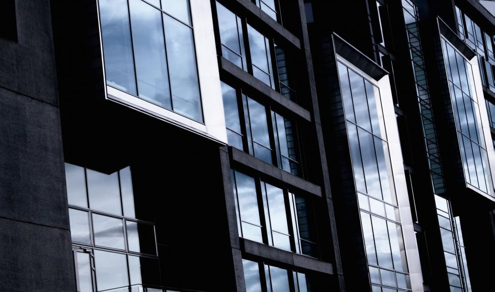 Free Image of Modern angular architecture with blue glass 