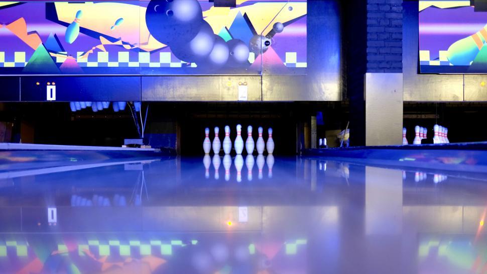 Free Image of Bowling alley with reflective lane 