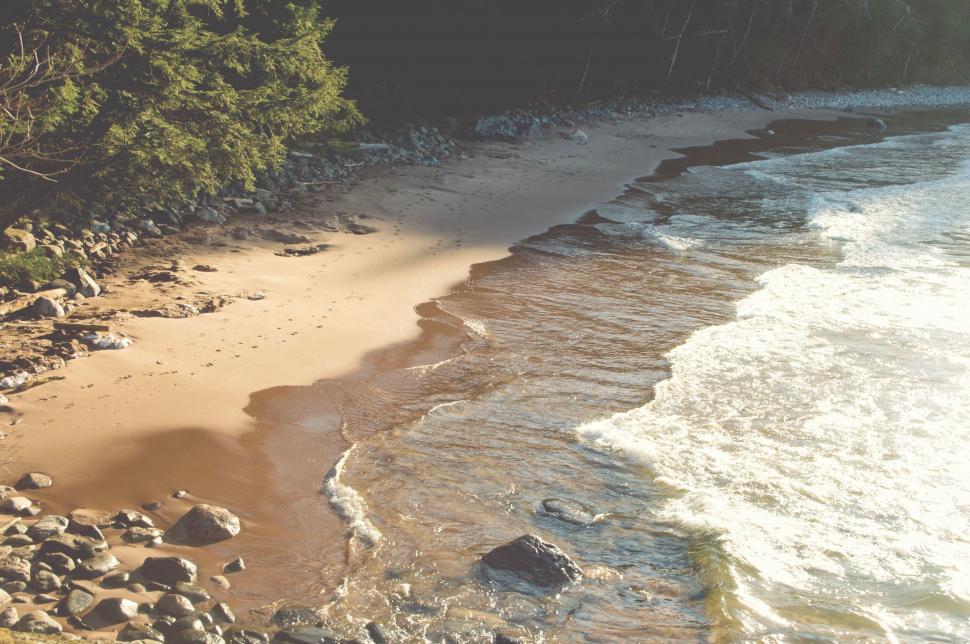 Free Image of Serene beach with gentle waves rolling 
